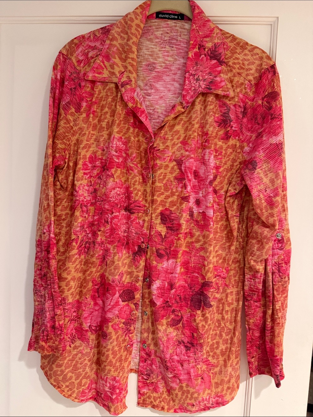 David Cline Pink and Tan Floral Button-Front Shirt